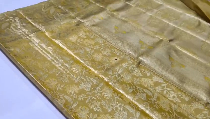 Gold Kanchipuram Handloom Tissue Brocade Silk Saree