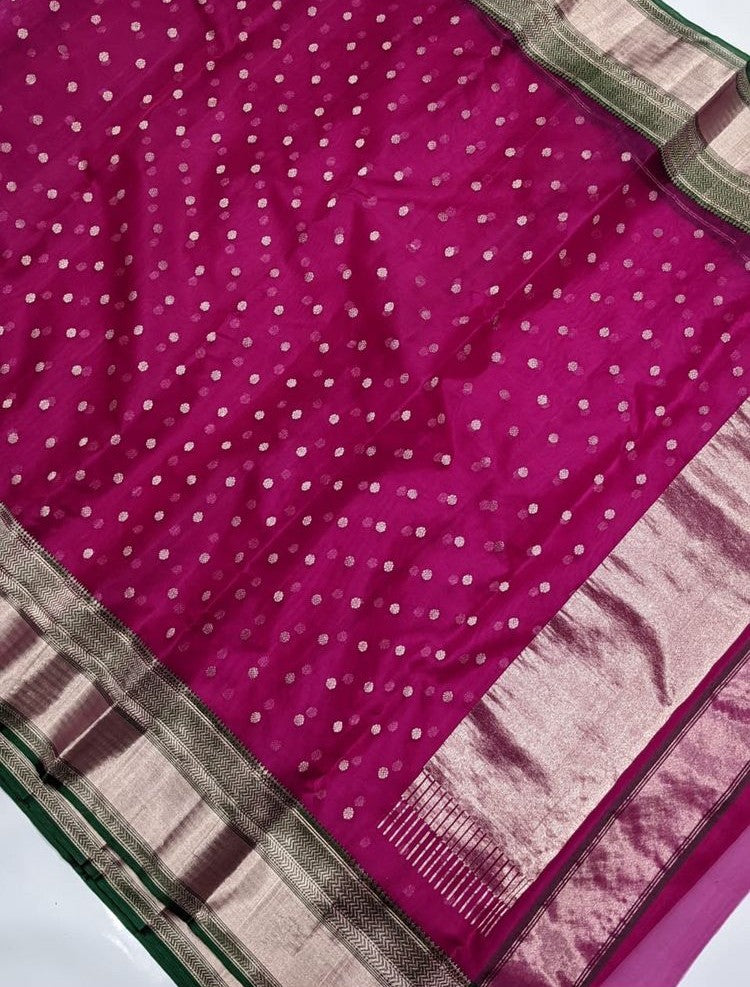 Onion Pink Chanderi Handloom Katan Silk Handwork Saree