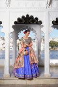 Traditional Lotus Blue Paithani Silk Lehenga with Zari Work