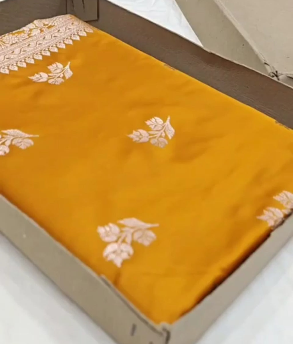 Turmeric Banarasi Mashru Soft Silk Saree