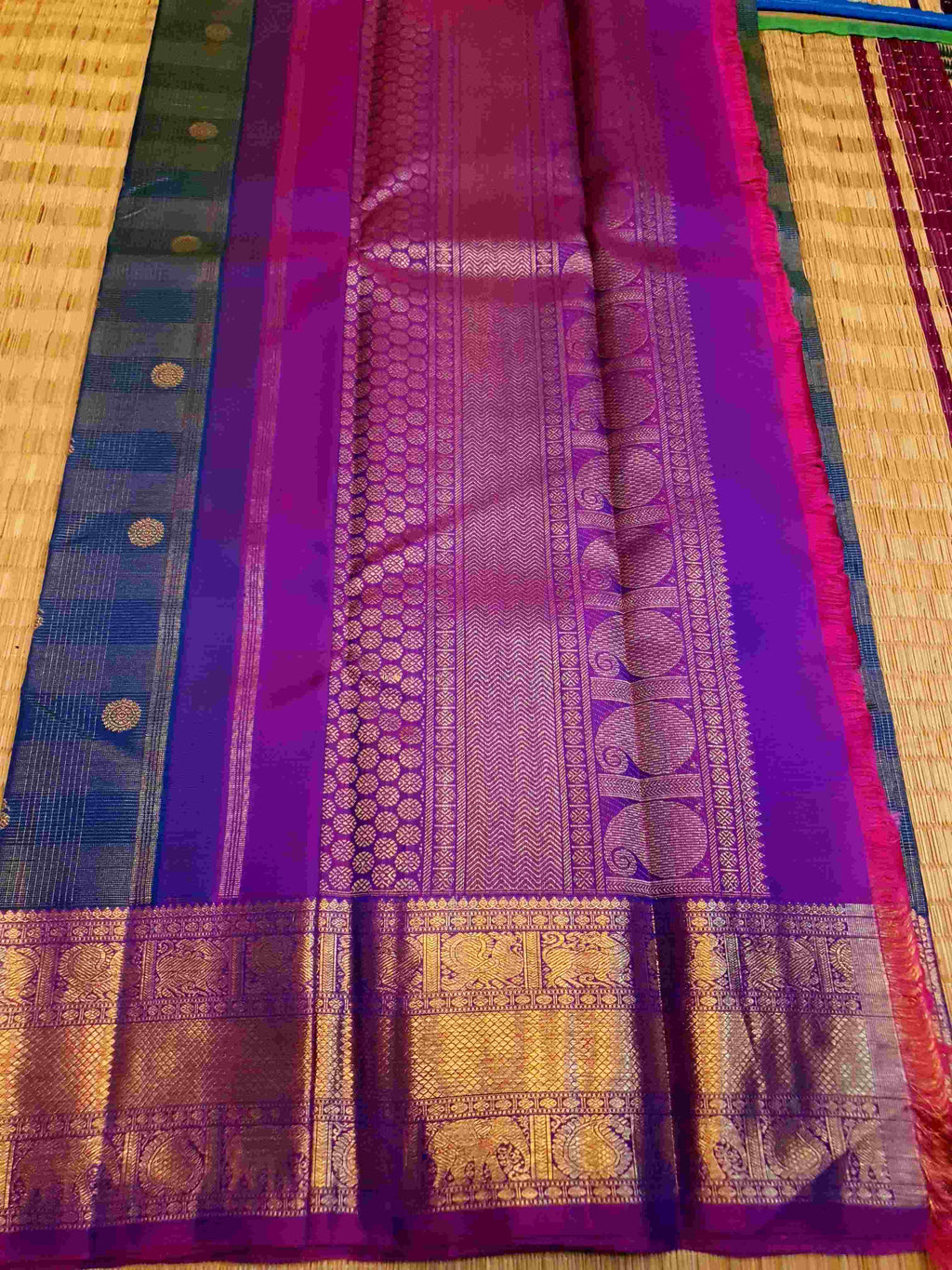 Blå Kanchipuram Handloom 4G Pure Gold Vairaoosi Pattu Silk Saree