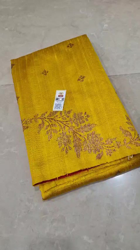 Golden Yellow Banarasi Handloom Tussar Raw Silk Saree