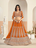 Rusty Orange Georgette Lehenga WIth Embroidery Work