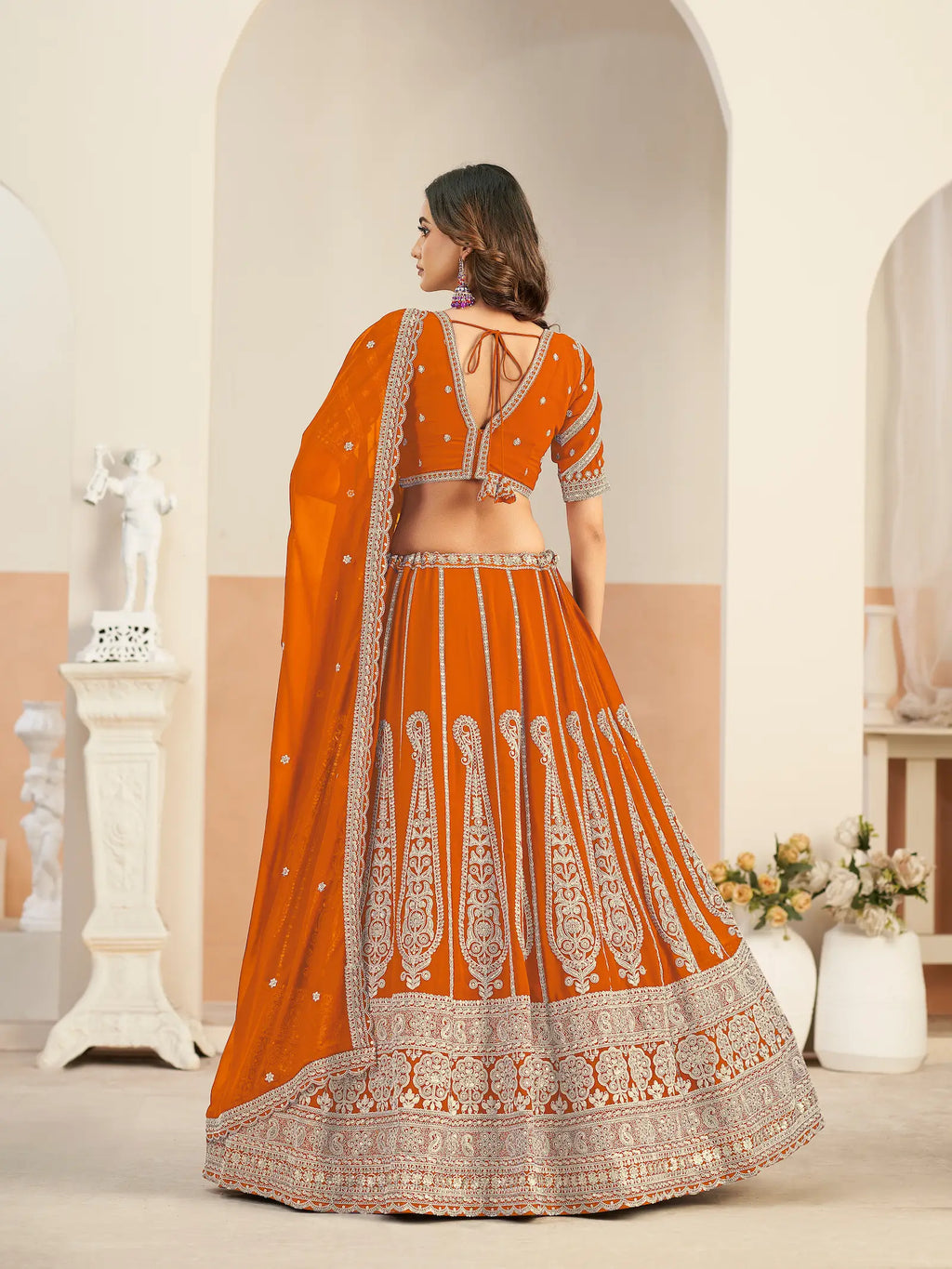 Rusty Orange Georgette Lehenga WIth Embroidery Work