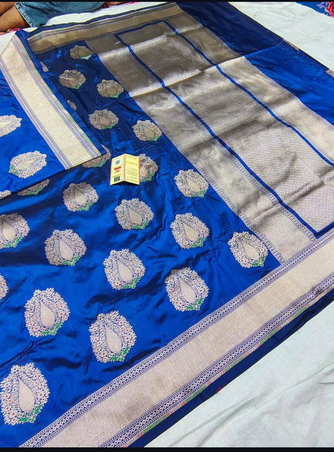 Royal Blue Banarasi Håndvæv Katan Silk Meenakari Saree