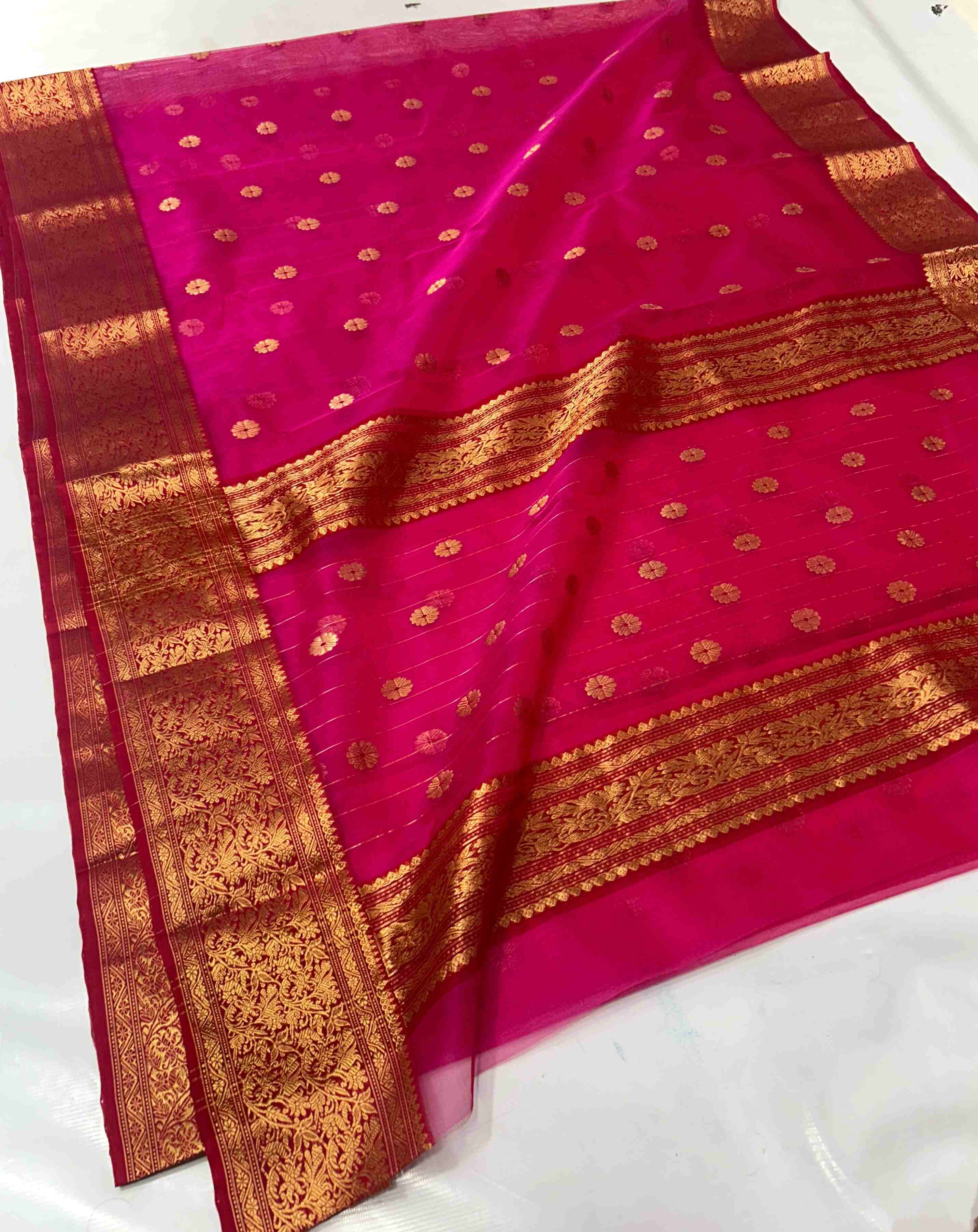 Dark Pink Chanderi Handloom Katan Silk Saree