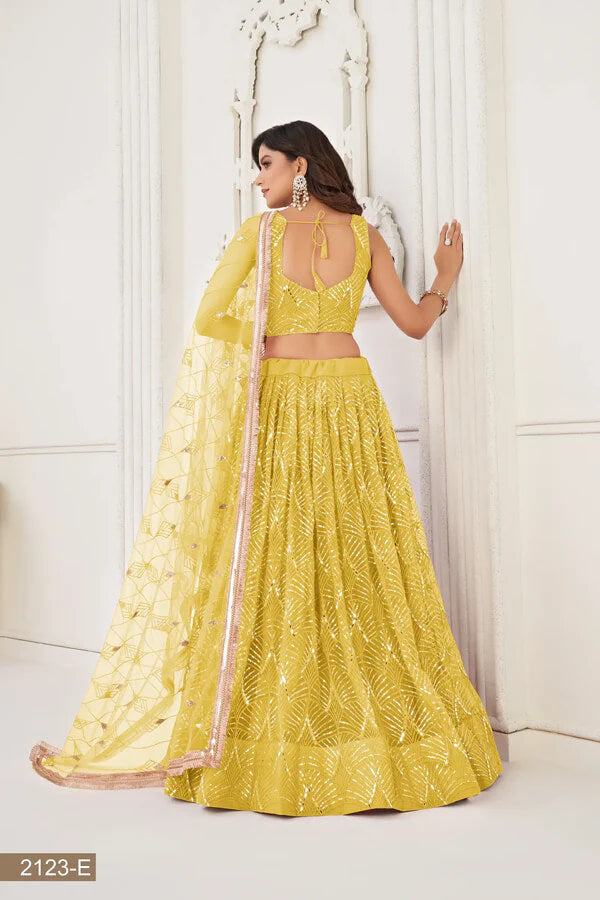 Yellow Designer Embroidered Lehenga Choli