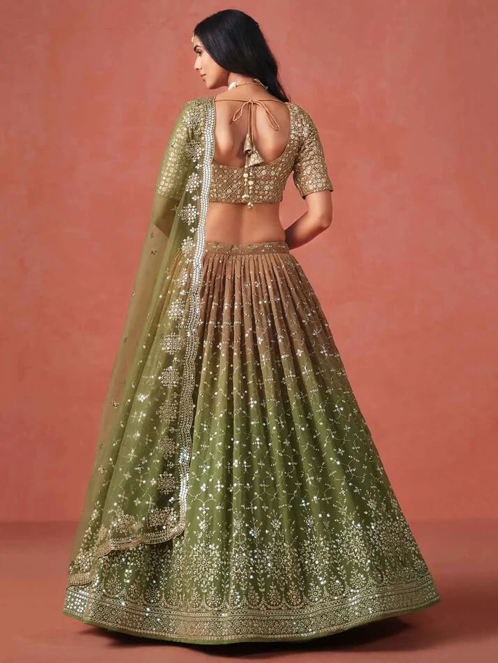 Mehandi Green Gradient Georgette Lehenga with Zari & Sequins