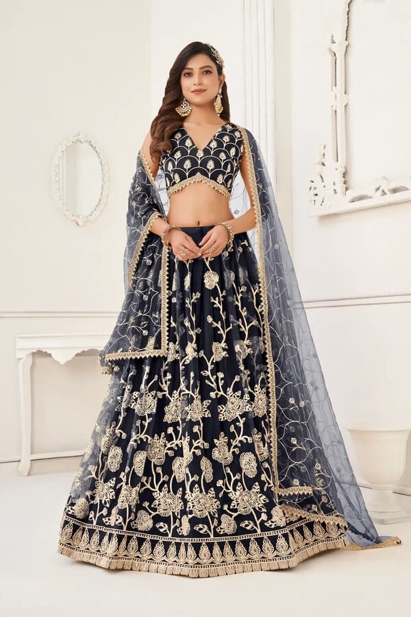 Elegant Black Sequin and  Thread Lehenga Choli