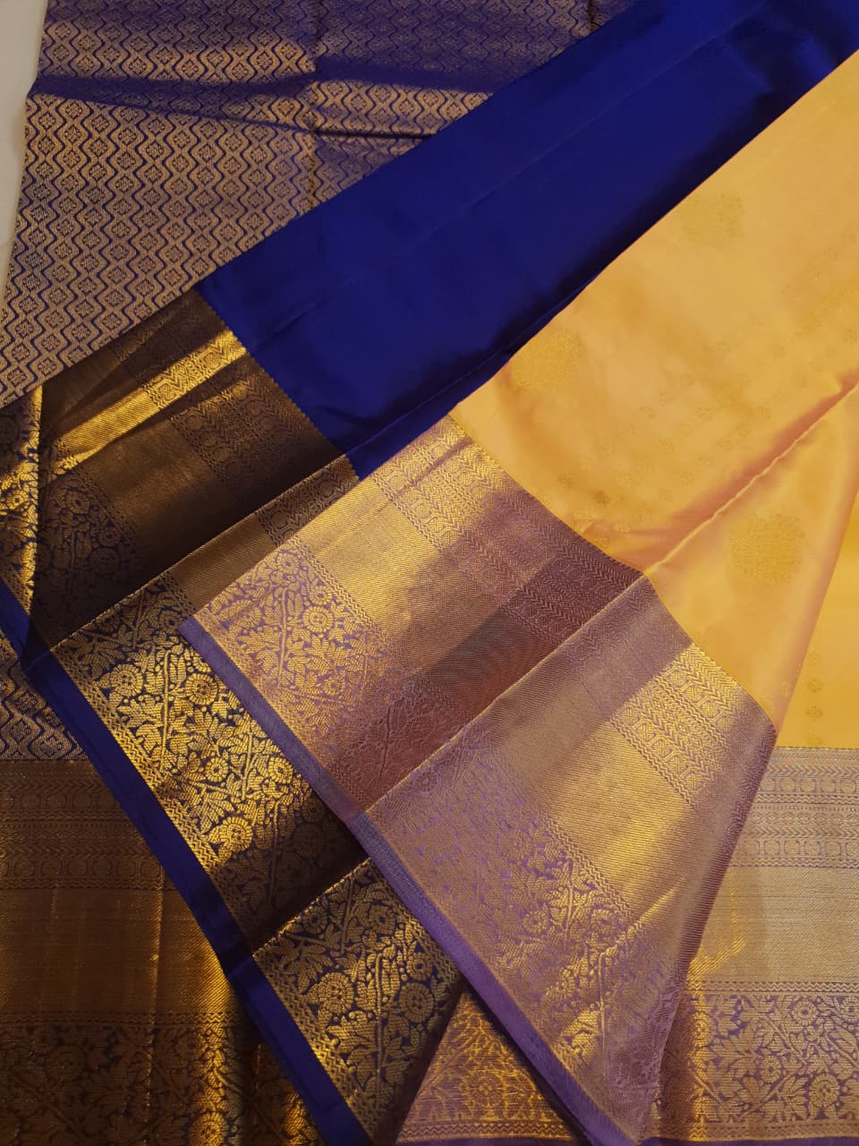 Gylden gul Kanchipuram Håndvæv 2G Guld Pattu Silk Saree