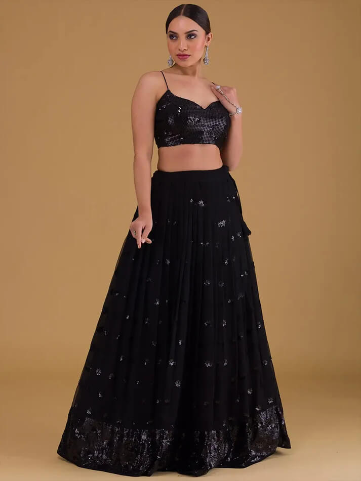 Black Designer Party Wear Lehenga with Sequins Embroidery