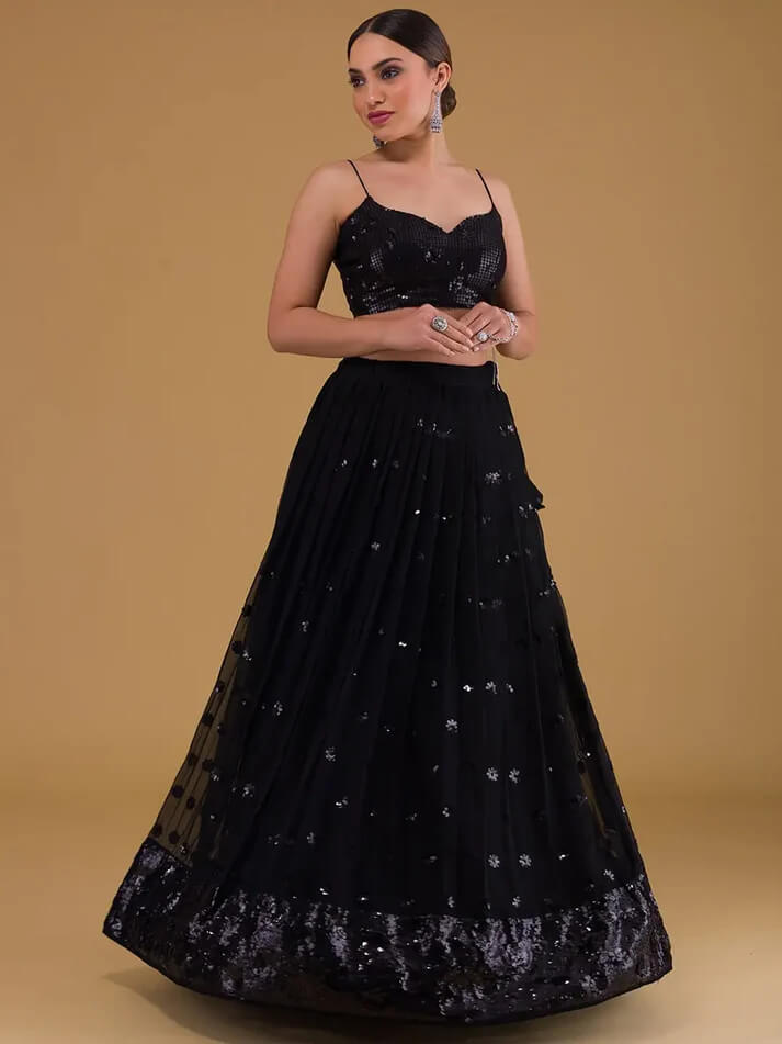 Black Designer Party Wear Lehenga with Sequins Embroidery