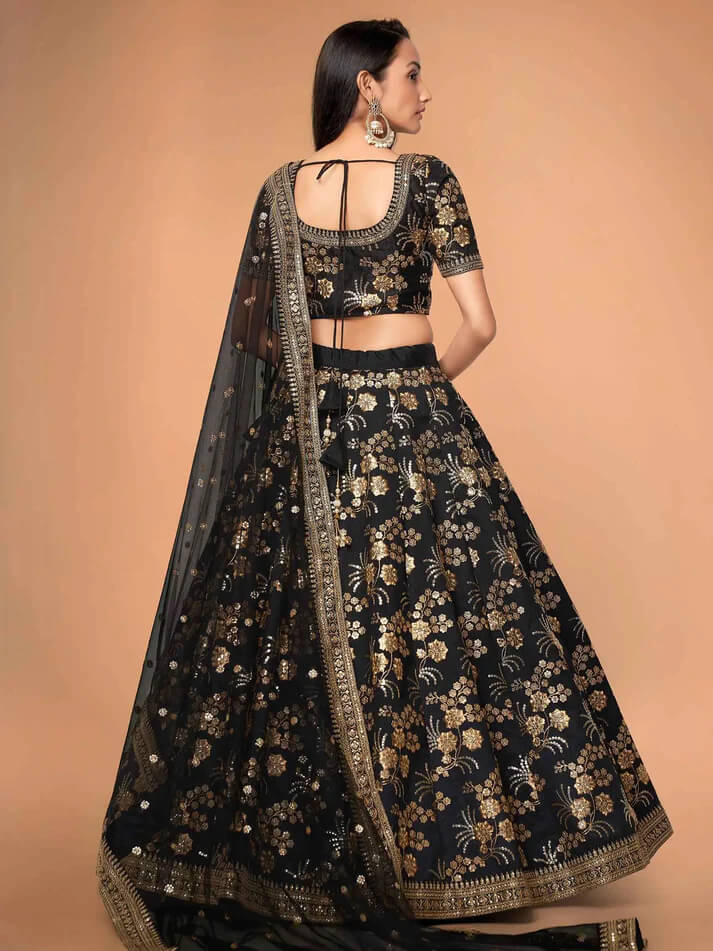 Black Silk Lehenga with Zari, Sequins & Dori Work