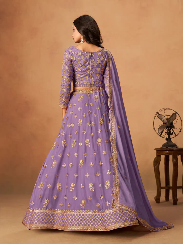 Lavender Organza Lehenga with Embroidery Work