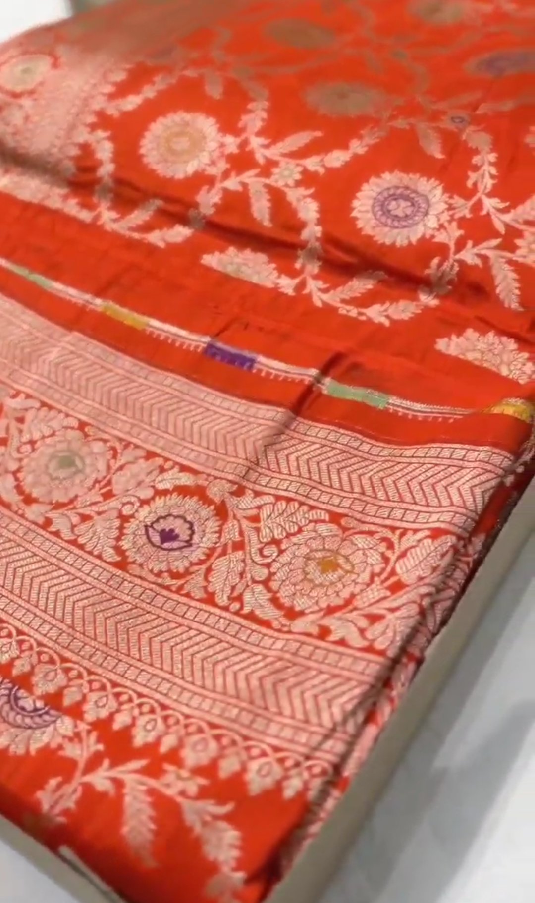 Dual Tone Orange Banarasi Handloom Katan Silk Meenakari Saree