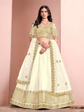 Off White Art Silk Lehenga with Paper Mirror & Embroidery