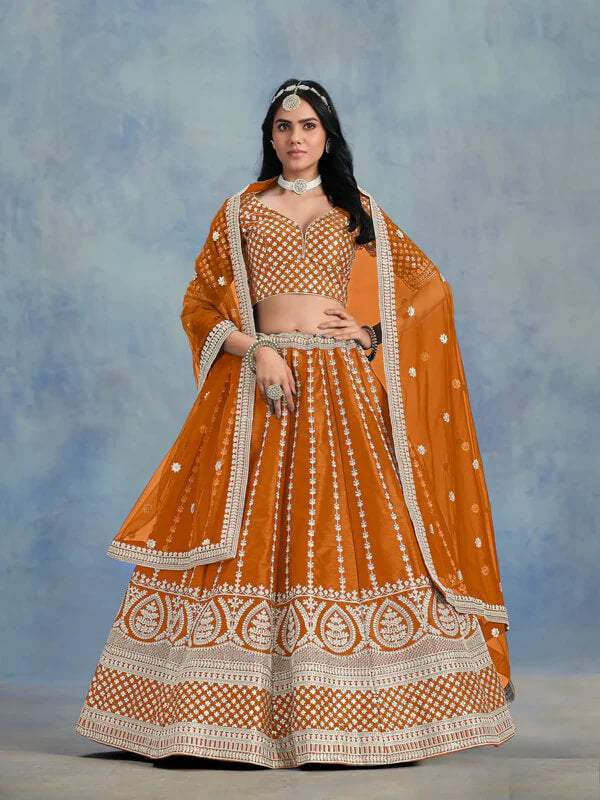 Stylish Orange Art Silk Lehenga Choli with Sequins