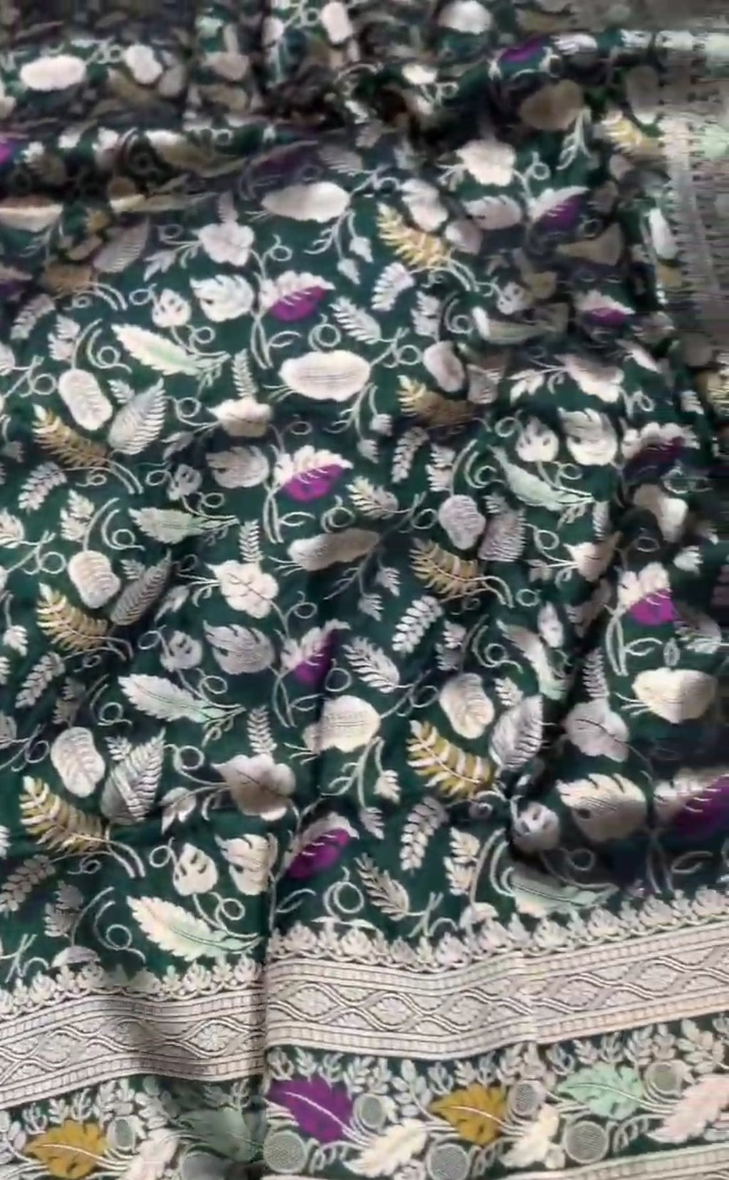 Flaske Grøn Banarasi Håndvæv Katan Silk Meenakari Saree