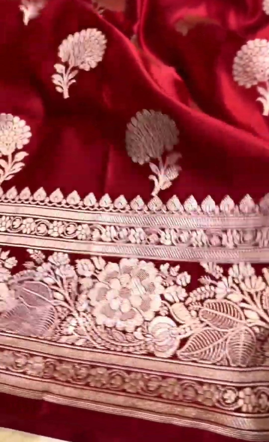 Deep Red Banarasi Mashru Soft Silk Saree