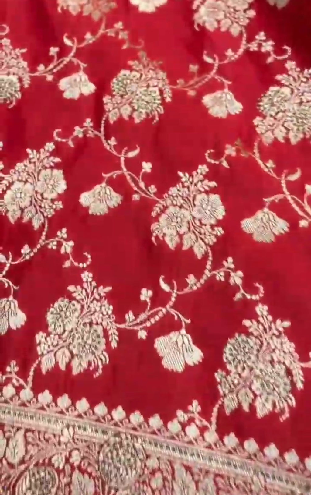 Red Banarasi Satin Katan Silk Swarovski Jangla Saree