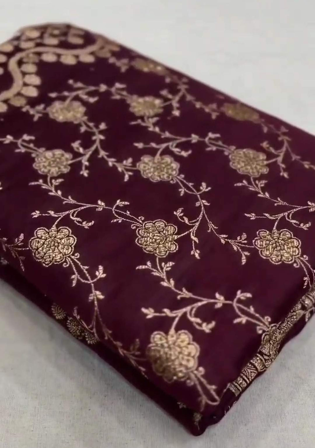 Wine Banarasi Satin Katan Silk Swarovski Jangla Saree