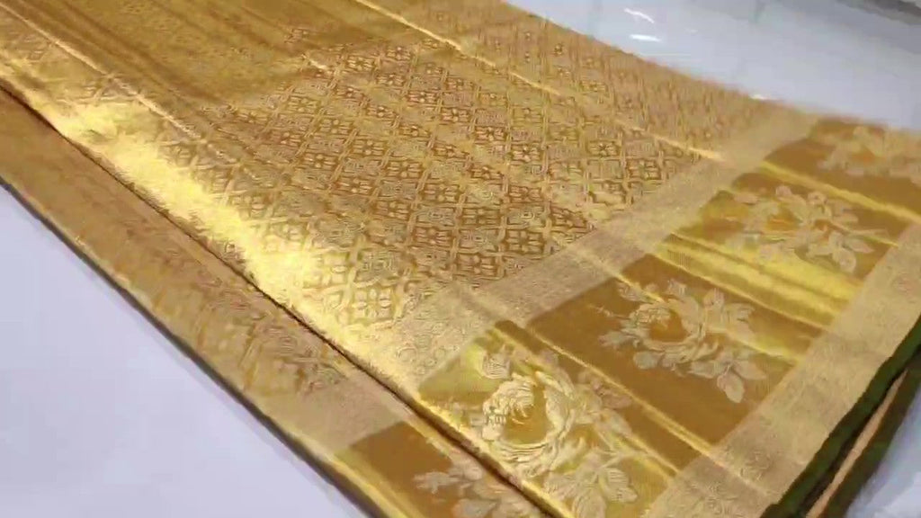 Gold Kanchipuram Handloom Tissue Brocade Silk Saree