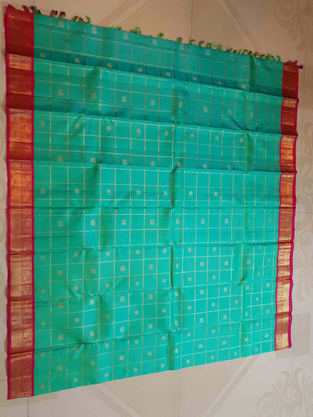 Sea Green Kanchipuram Handloom 4G Pure Gold Pattu Silk Saree