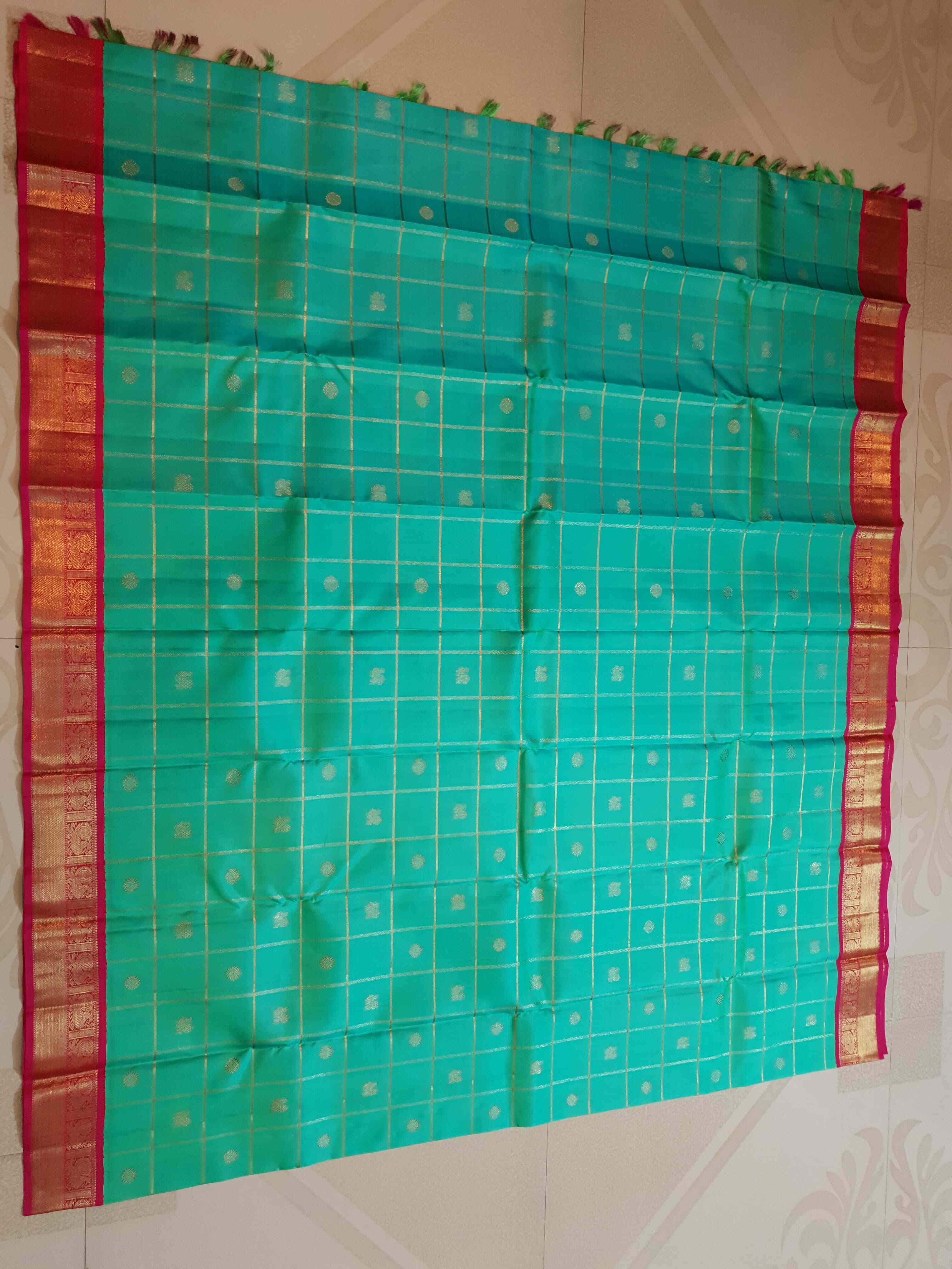 Sea Green Kanchipuram Handloom 4G Pure Gold Pattu Silk Saree