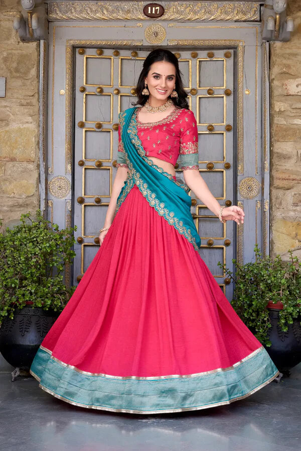 Elegant Dark Pink Paithani Silk Lehenga Choli with Zari & Lace