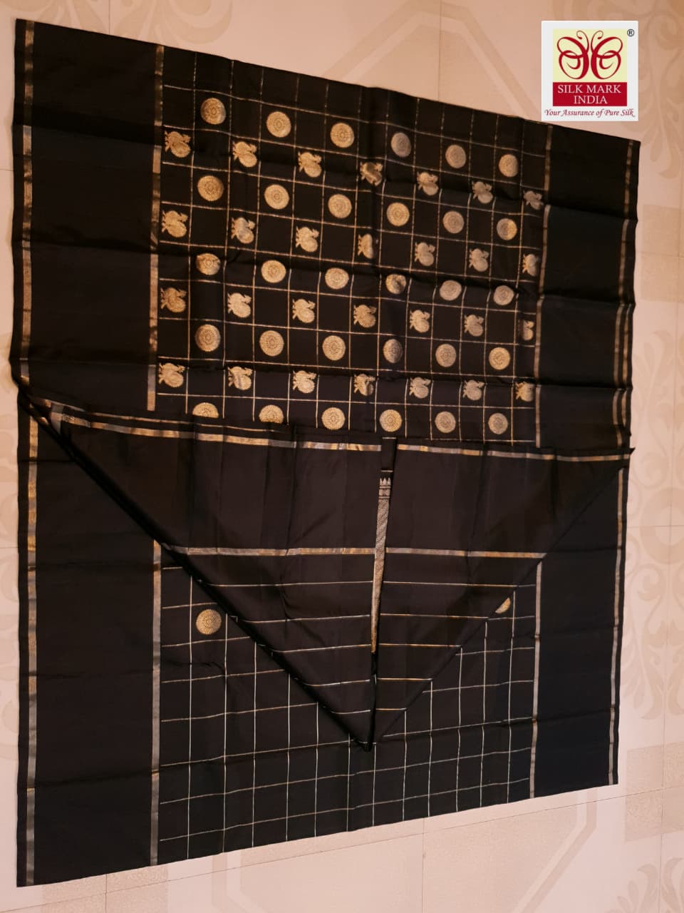 Mørkebrun Kanchipuram Håndvæv 2G Guld Pattu Silke Saree