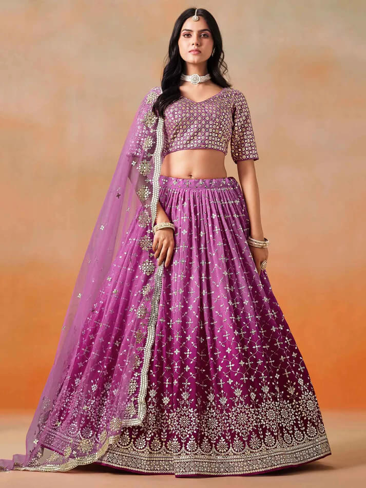 Rani Pink Georgette Lehenga with Zari & Sequins Work