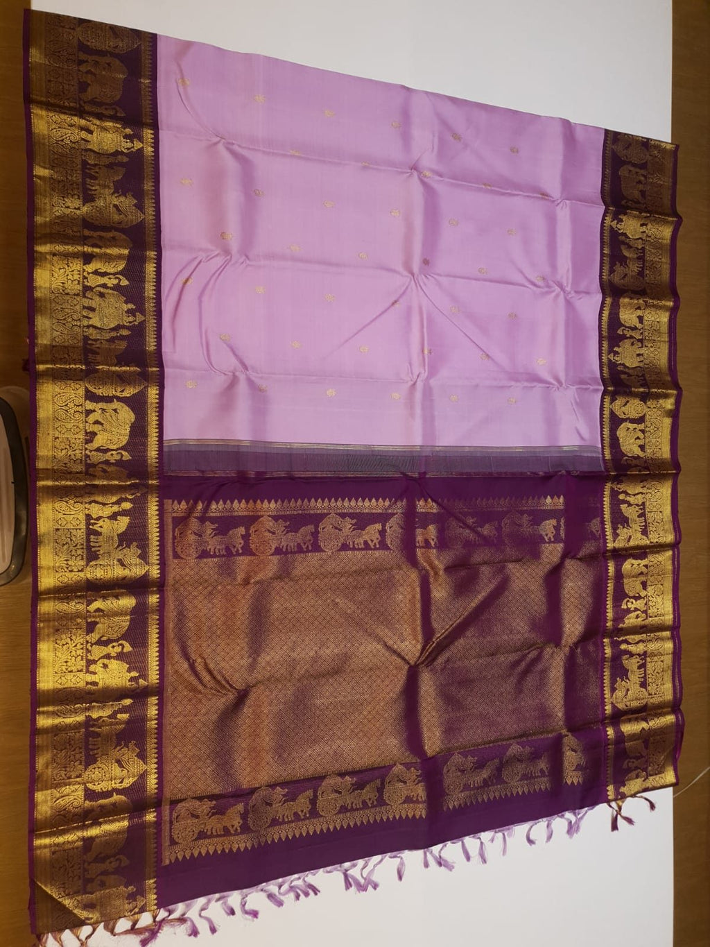 Løg Pink Kanchipuram Håndvæv 2G Guld Kalyana Pallakku Korvai Silke Saree