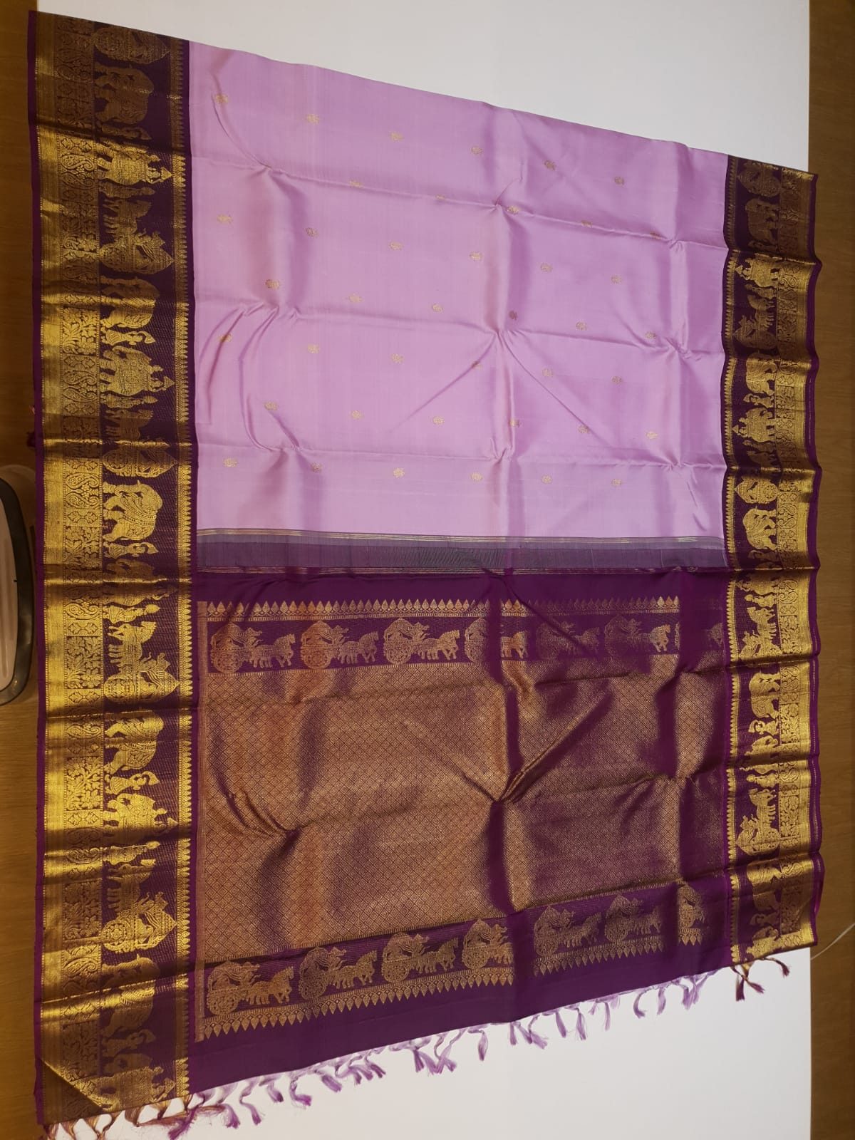 Løg Pink Kanchipuram Håndvæv 2G Guld Kalyana Pallakku Korvai Silke Saree