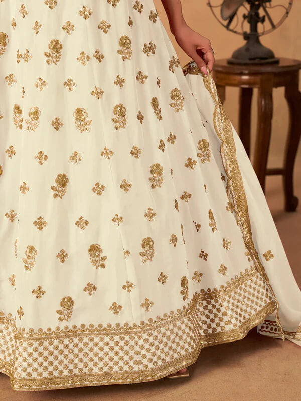 Off White Organza Lehenga with Embroidery Work