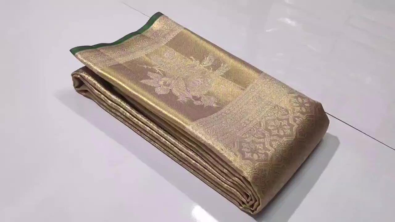 Pink Kanchipuram Handloom Tissue Brocade Silk Saree