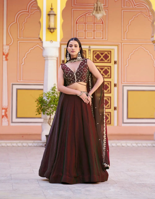 Burnt Maroon Lehenga With Embroidery Work