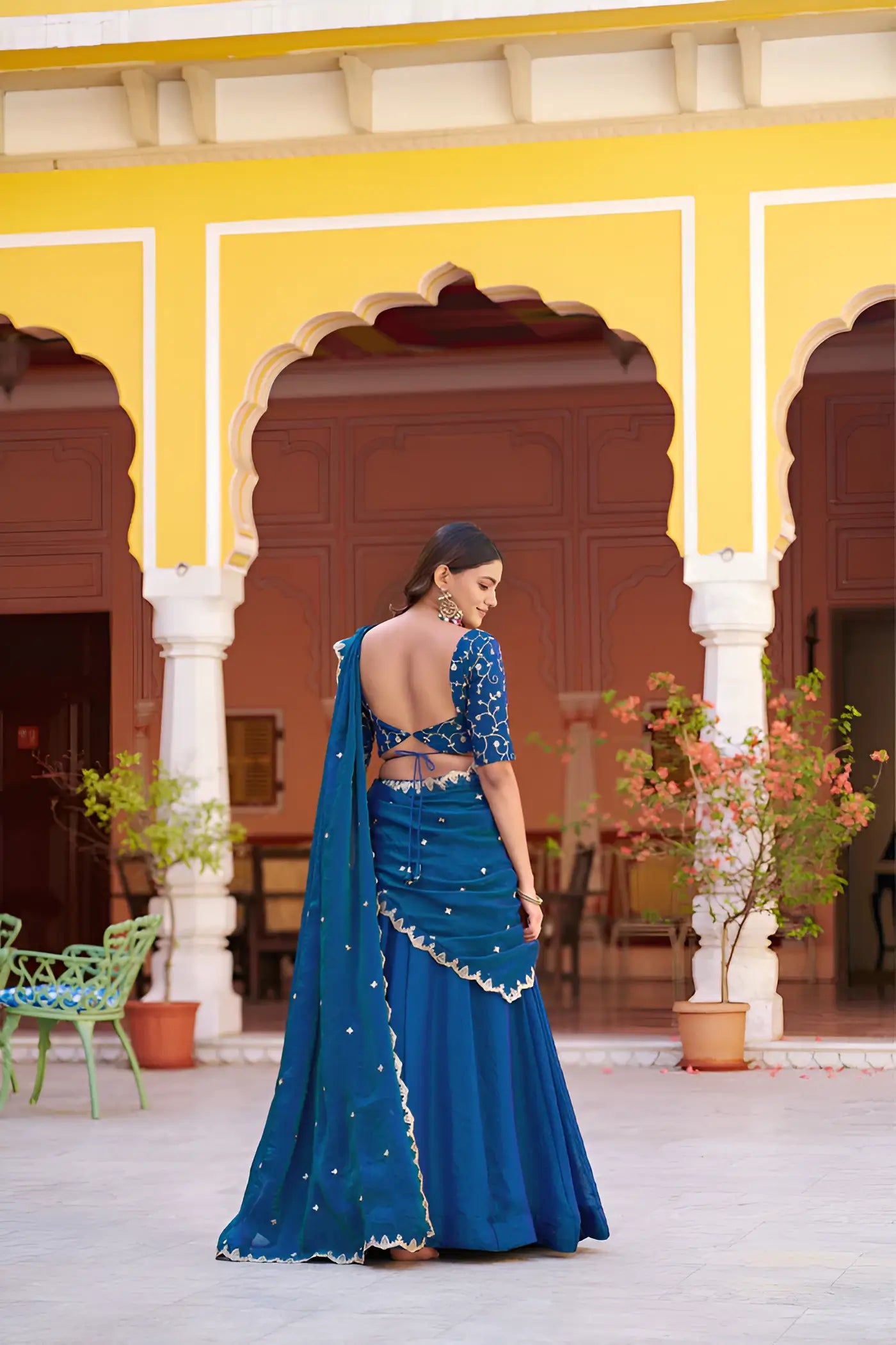 Peacock Blue Lehenga With Embroidery Work