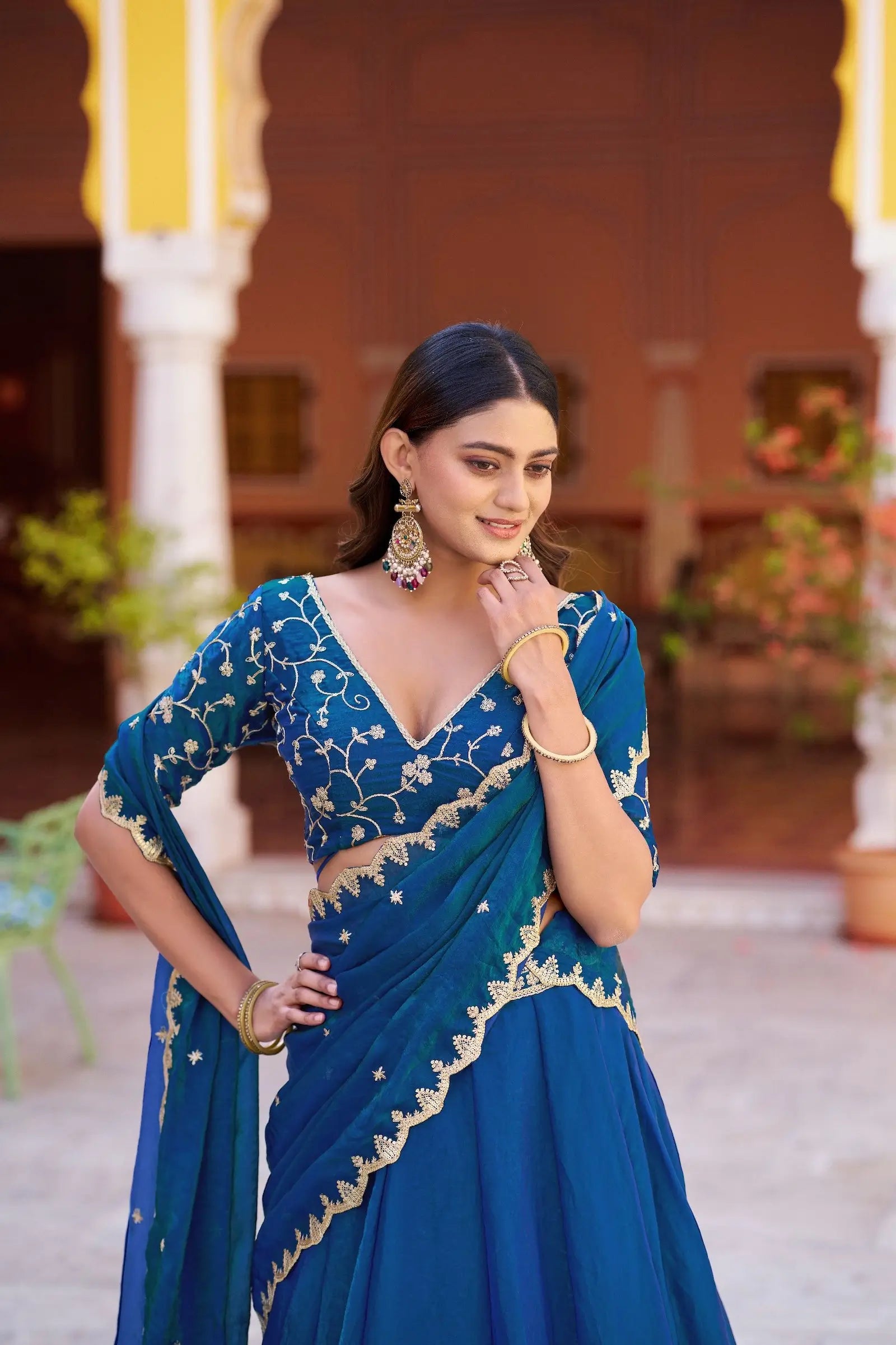 Peacock Blue Lehenga With Embroidery Work