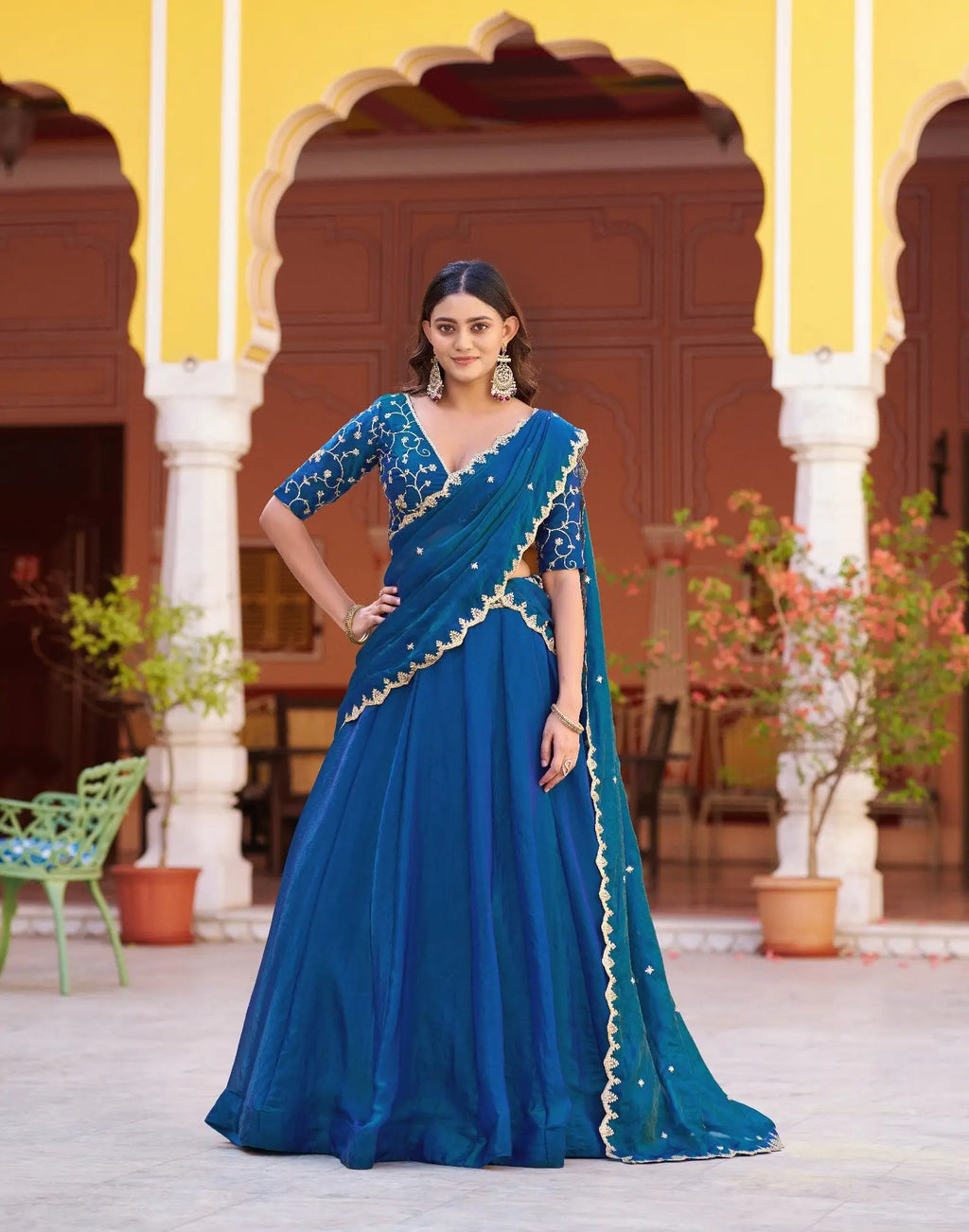 Peacock Blue Lehenga With Embroidery Work