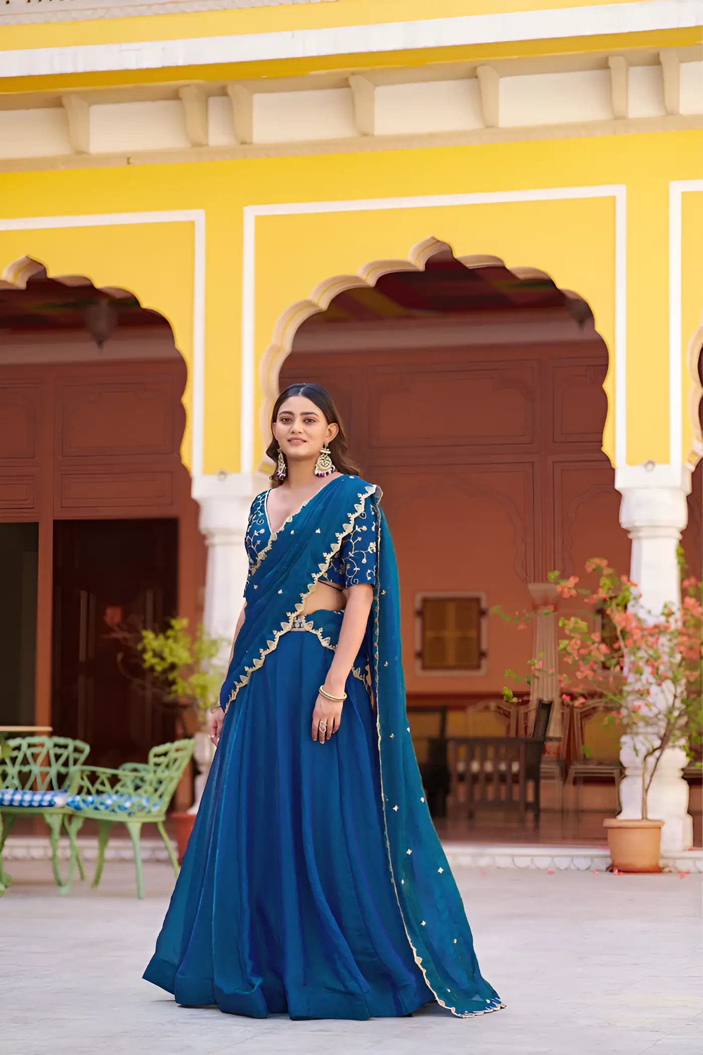 Peacock Blue Lehenga With Embroidery Work