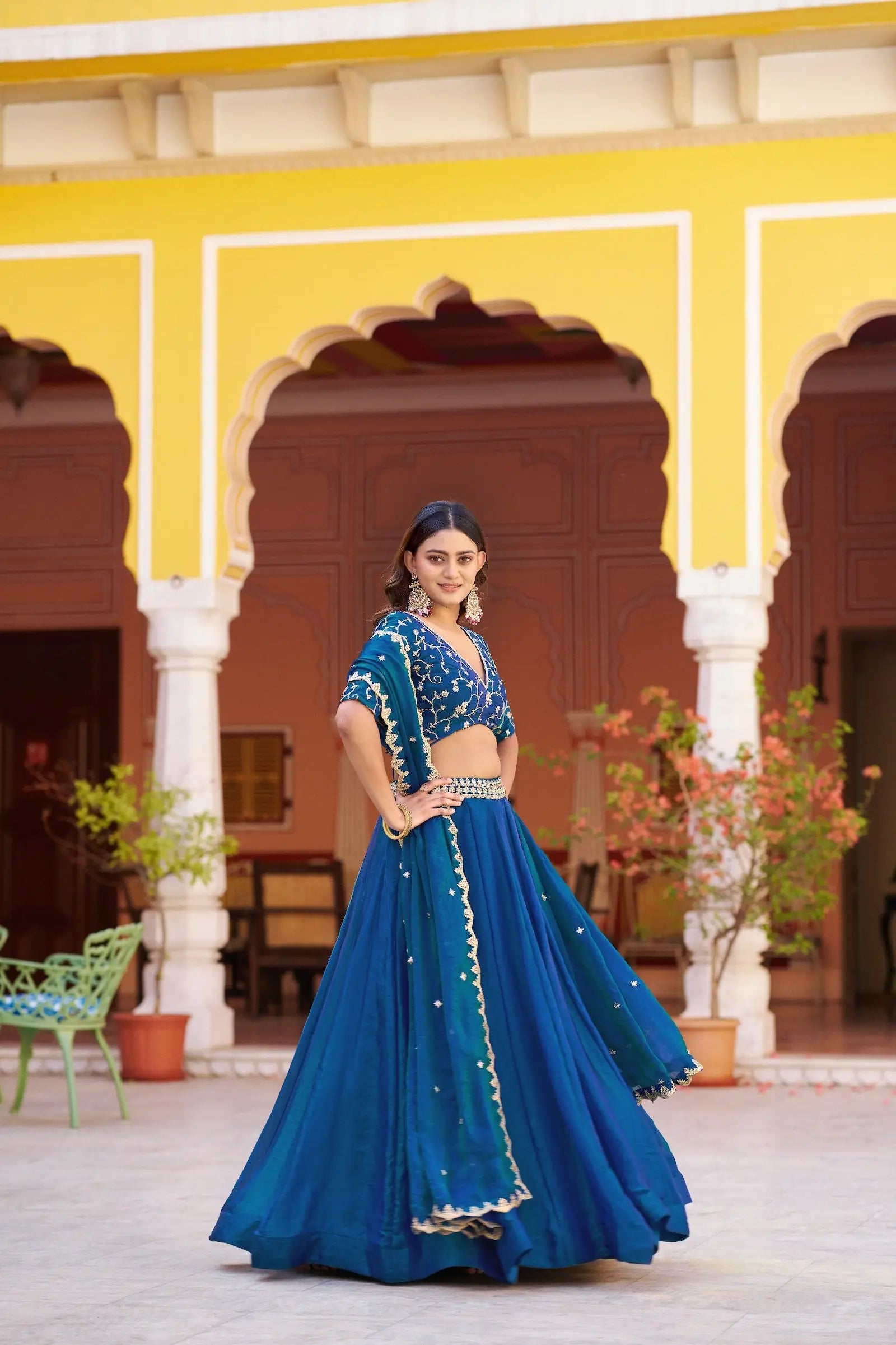 Peacock Blue Lehenga With Embroidery Work