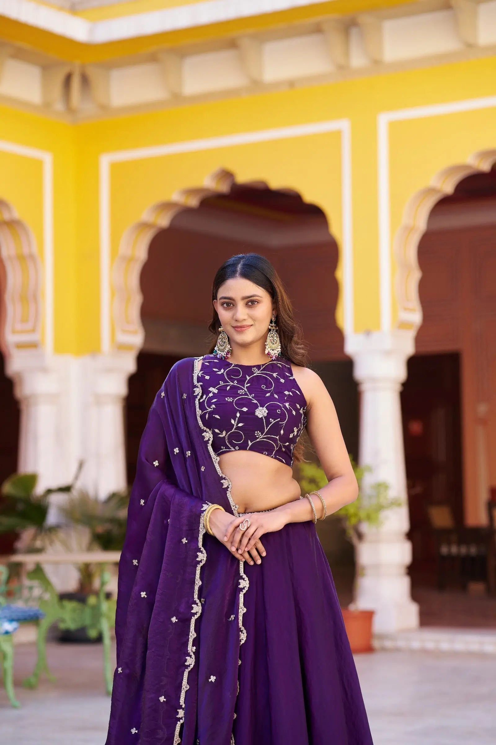 Dark Purple Lehenga With Embroidery Work