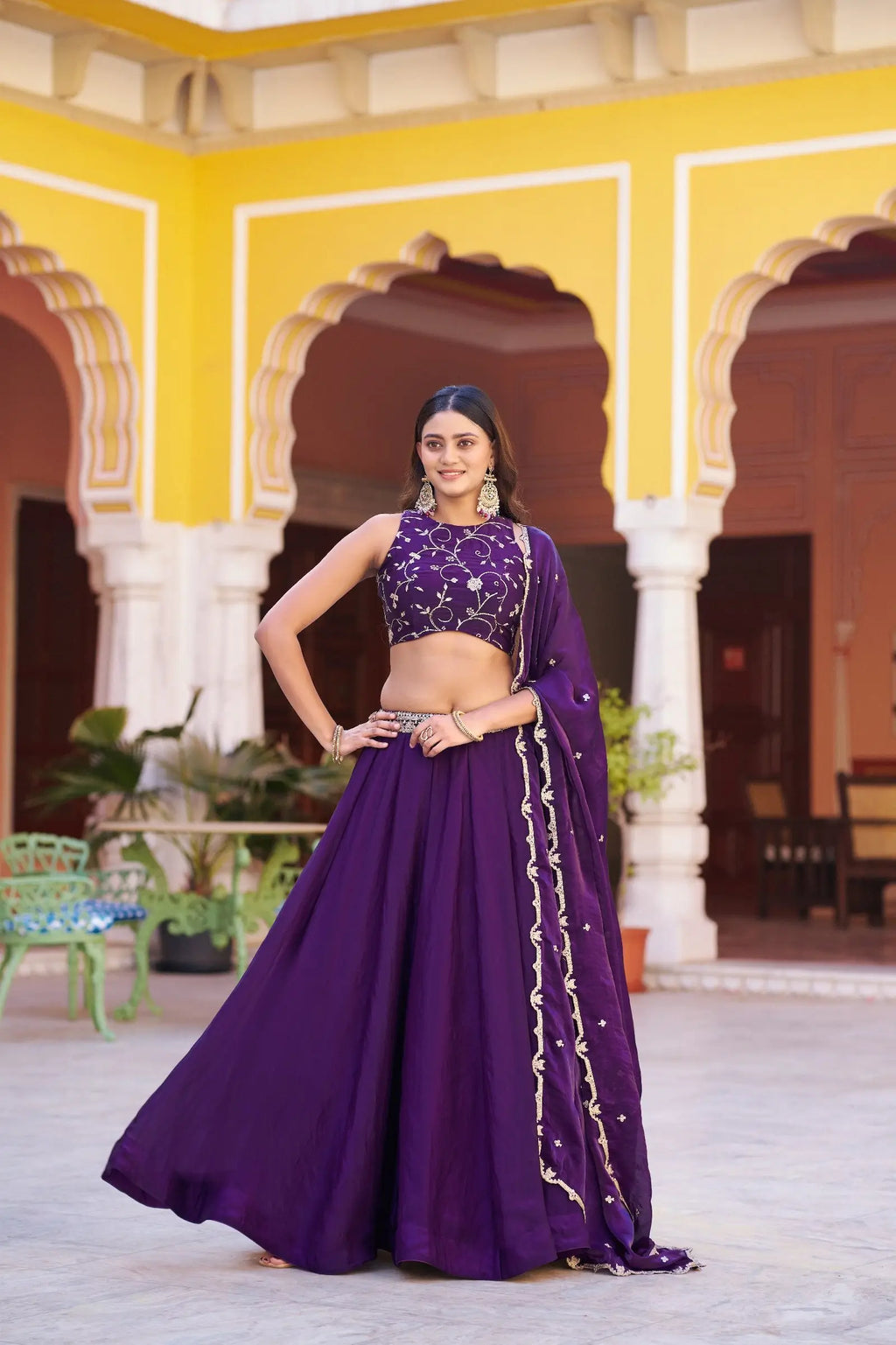 Dark Purple Lehenga With Embroidery Work