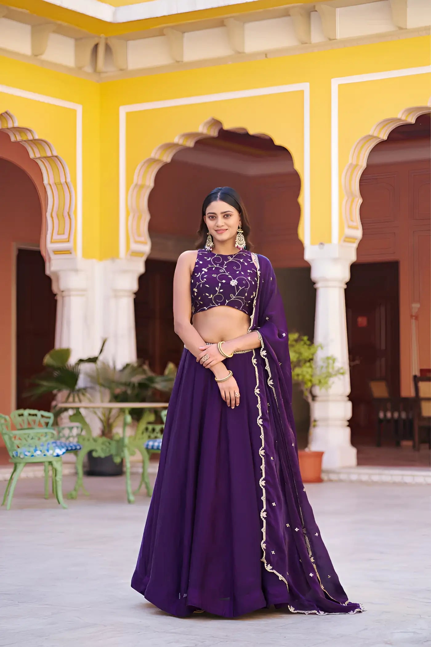 Dark Purple Lehenga With Embroidery Work