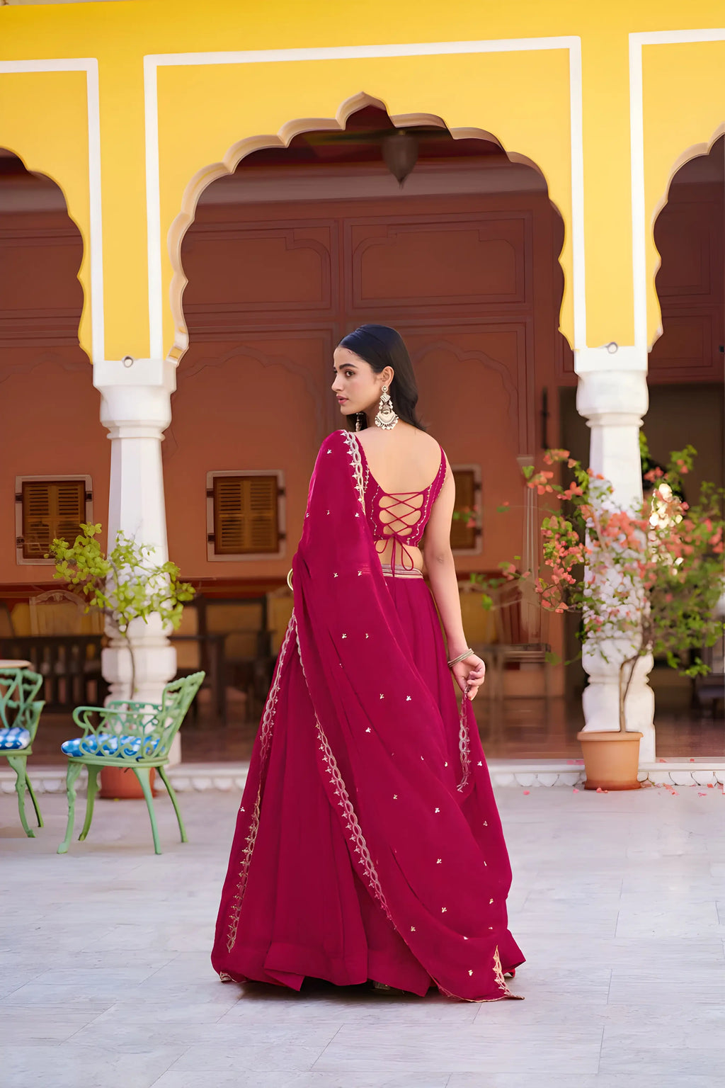 Dark Pink Lehenga With Embroidery Work