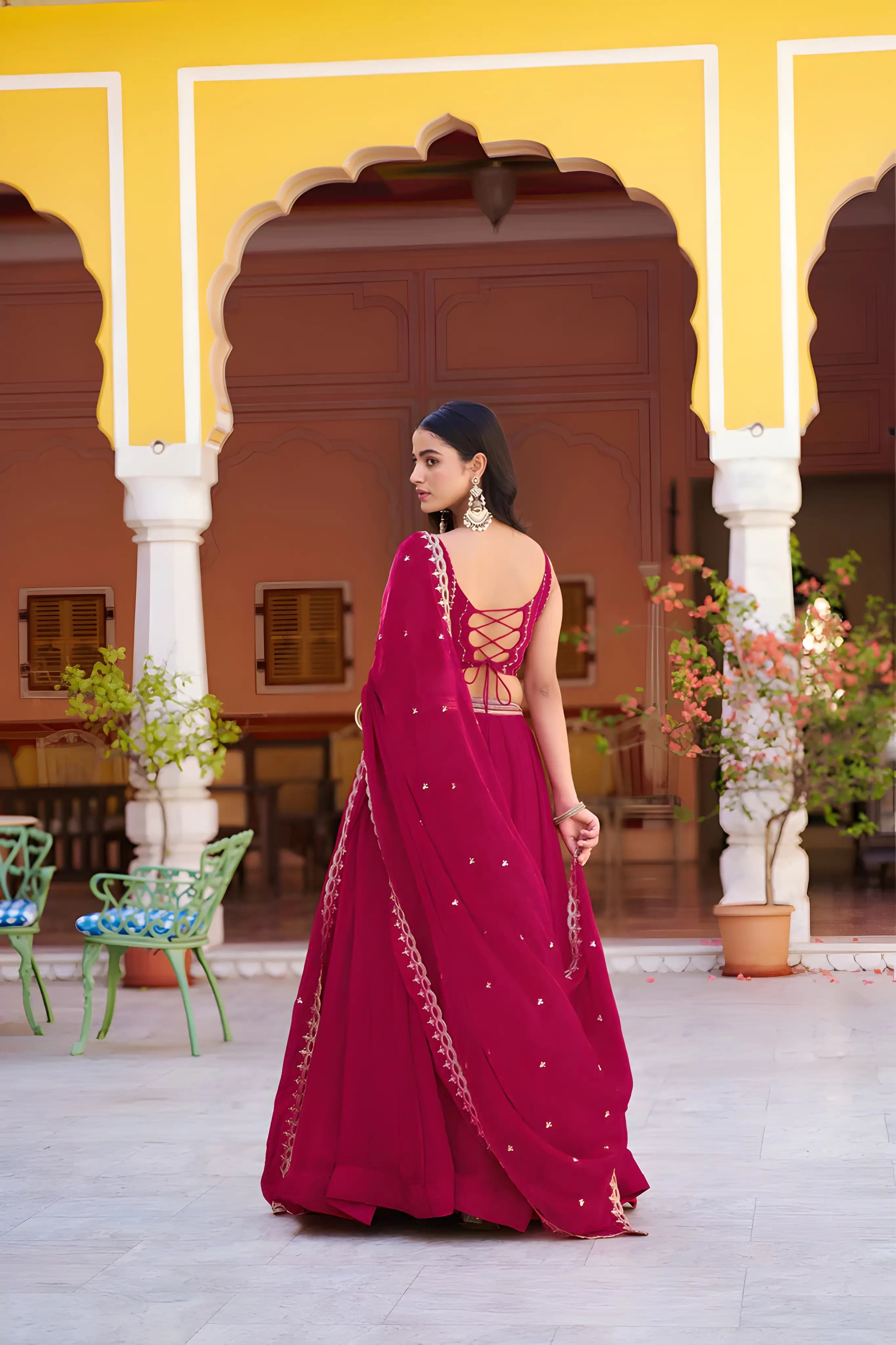 Dark Pink Lehenga With Embroidery Work