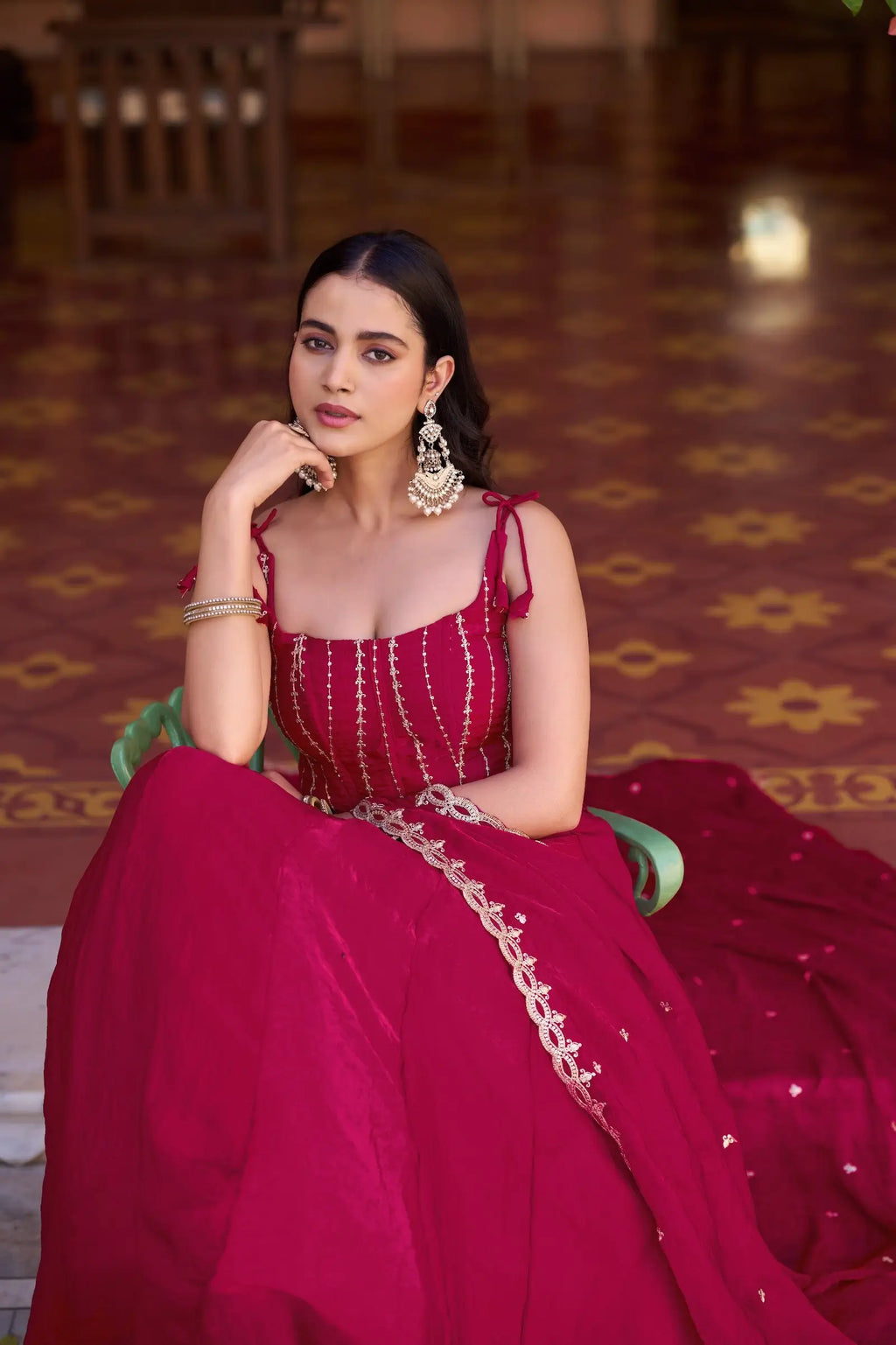 Dark Pink Lehenga With Embroidery Work