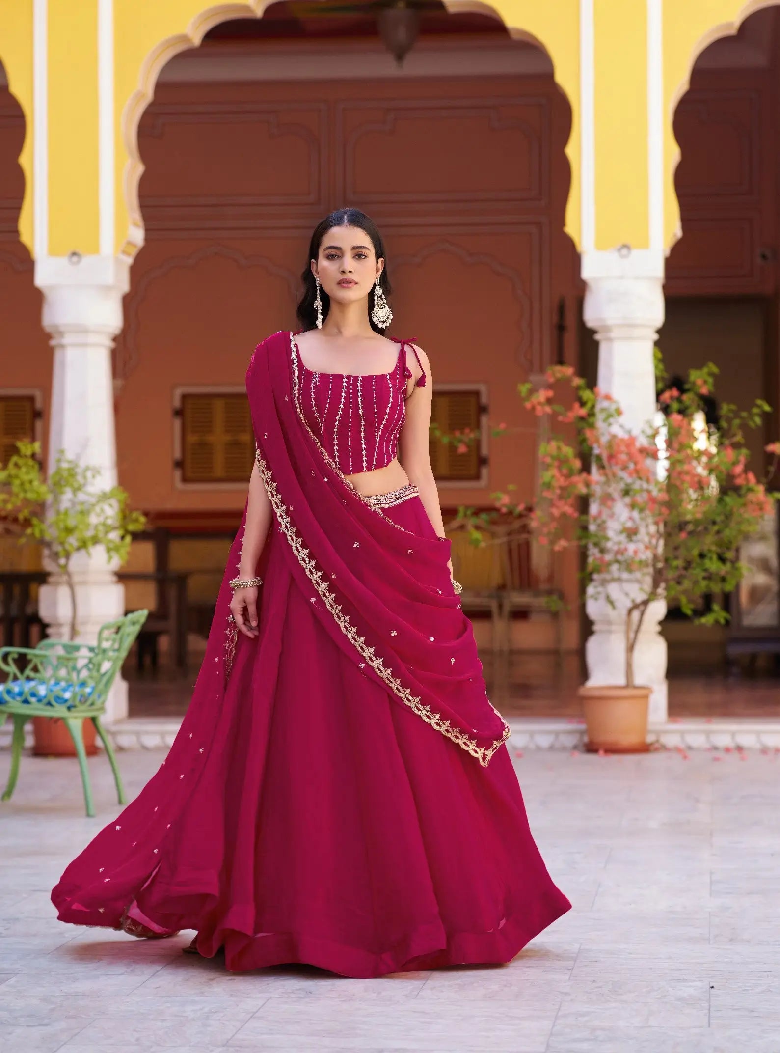 Dark Pink Lehenga With Embroidery Work