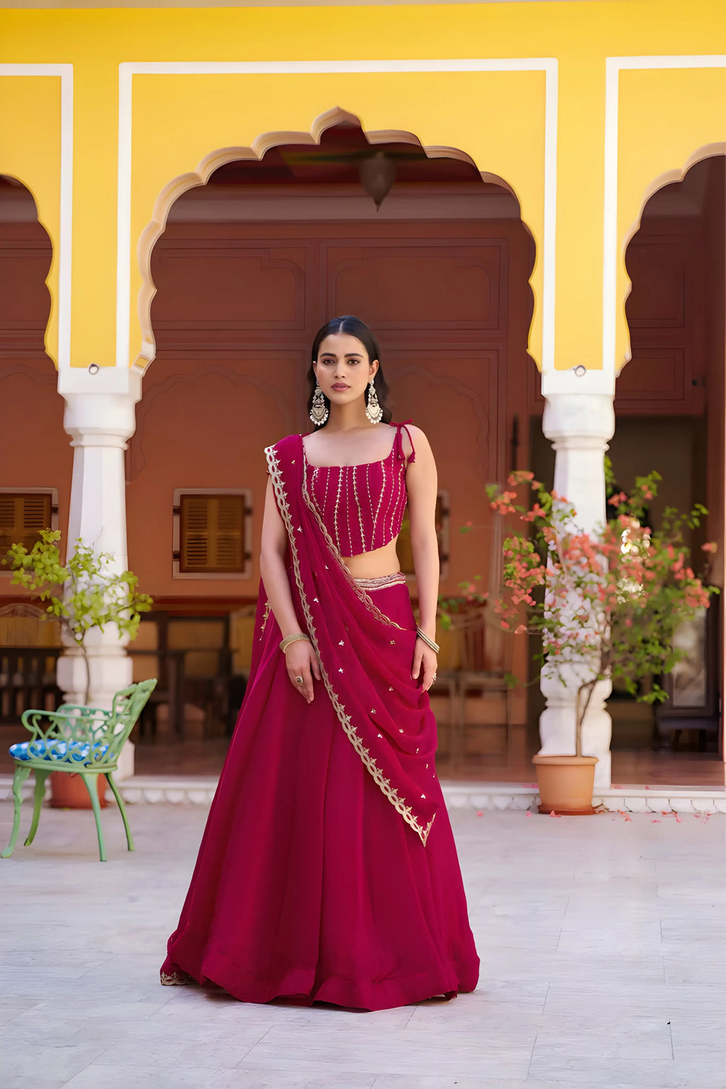 Dark Pink Lehenga With Embroidery Work