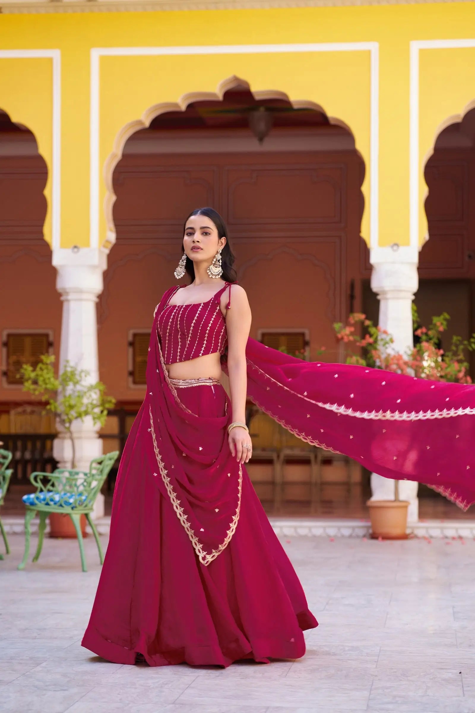 Dark Pink Lehenga With Embroidery Work